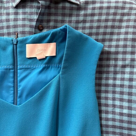 BOSS by Hugo Boss Delura Stretch Wool Blend Sheath Dress Turquoise Blue Size 4 - Picture 11 of 11